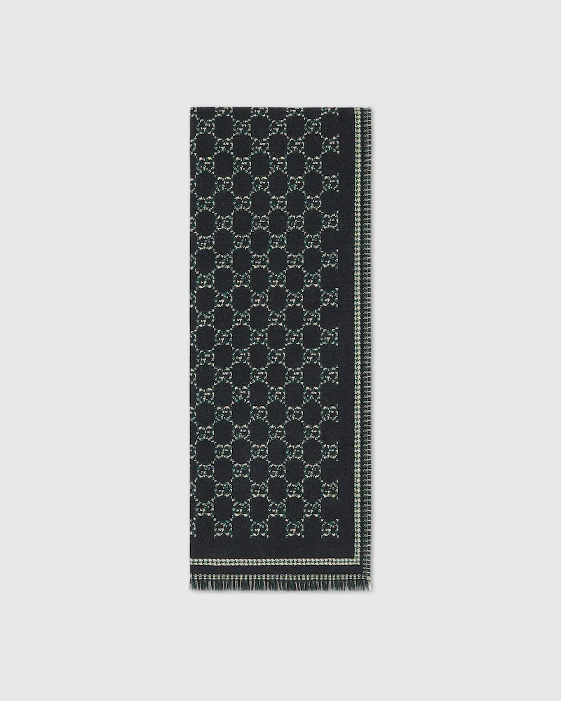 Gucci Schal aus GG Wolljacquard Schwarz