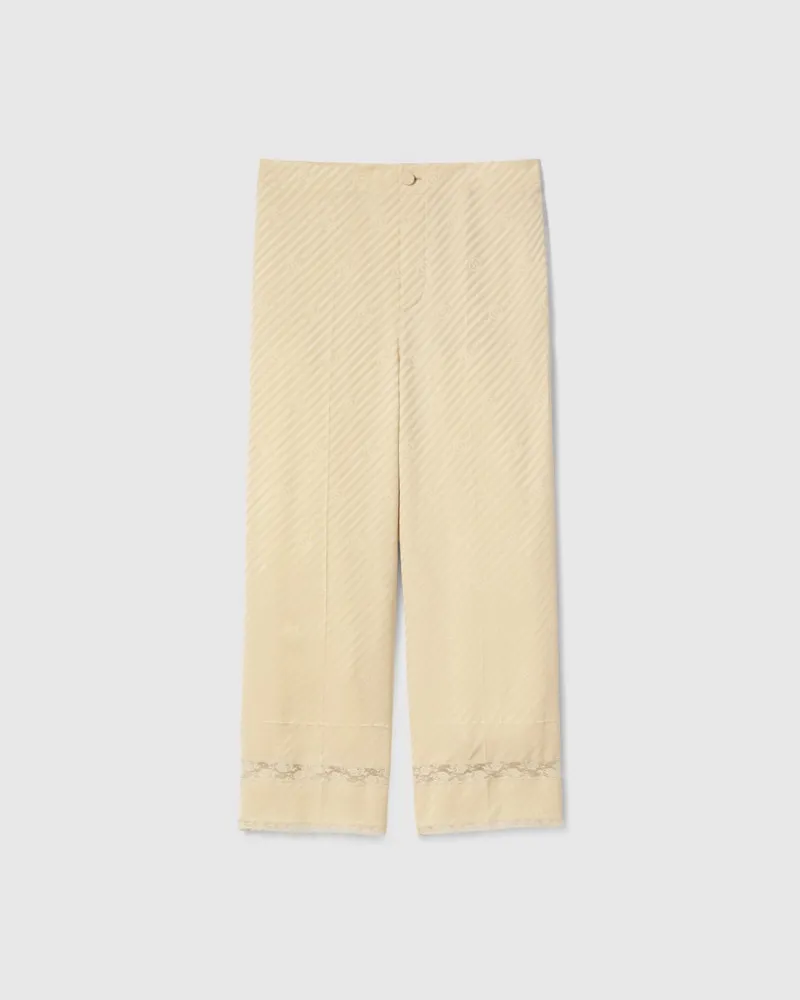 Gucci Hose aus Seidenjacquard Mit Diagonalem GG Motiv, Größe Beige