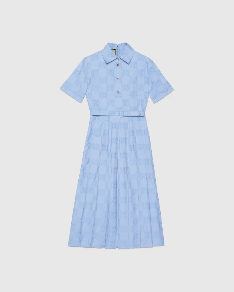 Gucci Midi-Kleid aus Baumwollpopeline, Größe Blau