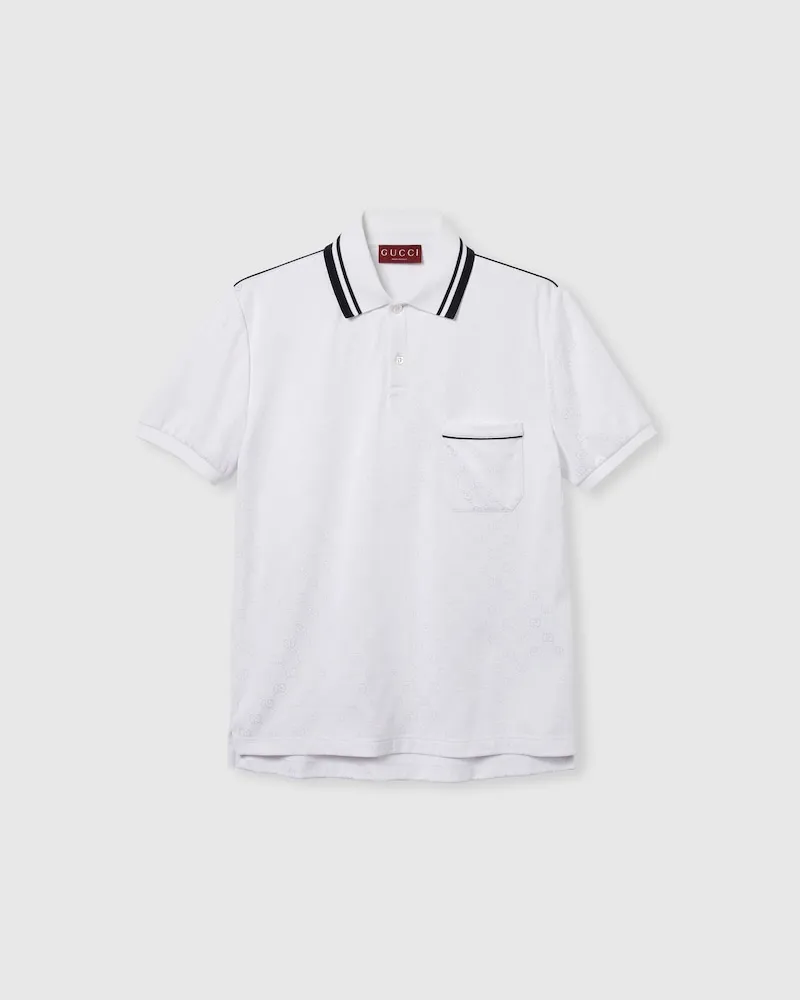 Gucci Poloshirt aus GG Nylon Und Baumwolle, Größe Weiß