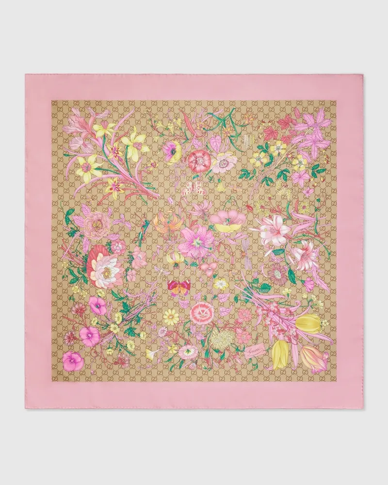 Gucci Vierecktuch aus Seidentwill mit GG Print Pink