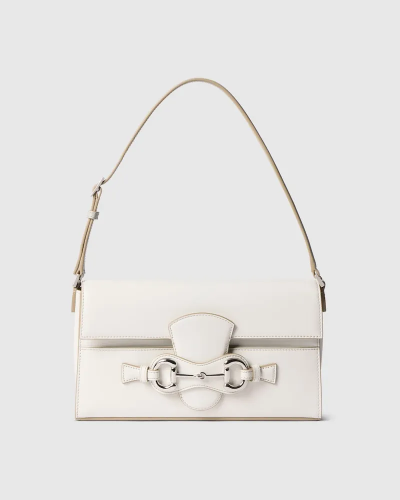 Gucci Mittelgroße Horsebit Ristretto Schultertasche Weiß