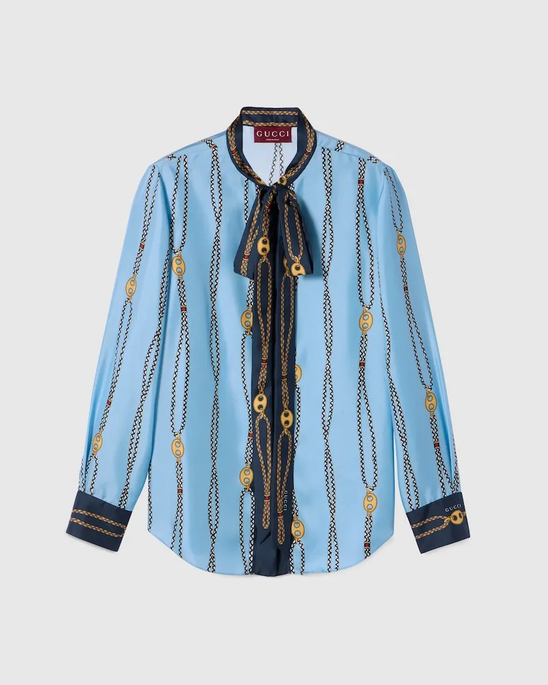 Gucci Bluse aus Seidentwill Mit Print, Größe Blau