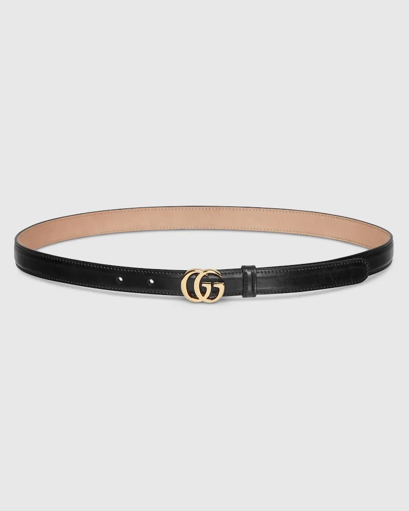 Gucci Schmaler GG Marmont Gürtel, Größe 95 Schwarz