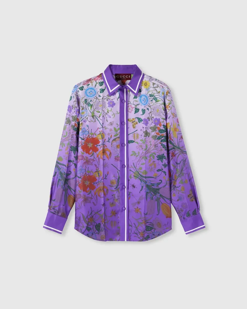 Gucci Bluse aus Seide Mit Print, Größe Violett
