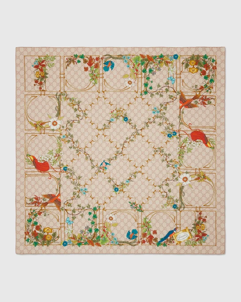 Gucci Vierecktuch aus Seidentwill mit Print Nude