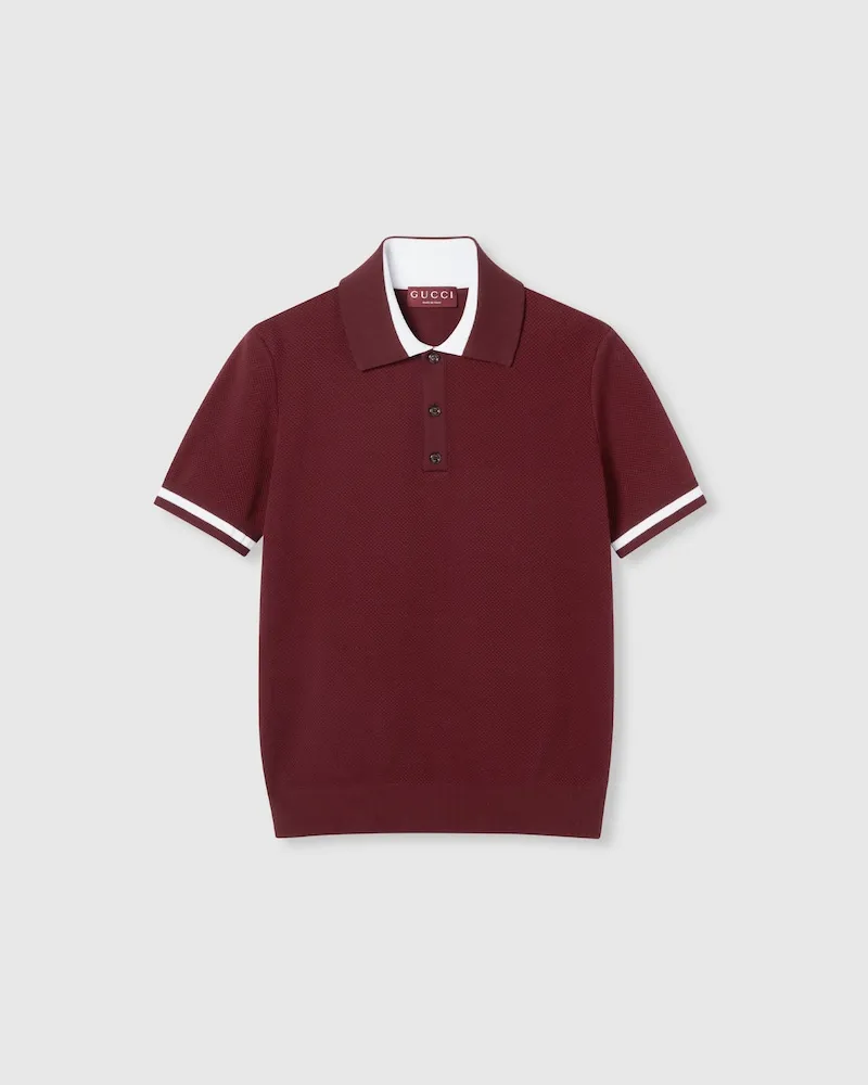 Gucci Poloshirt aus Baumwoll-Piqué Mit Intarsie, Größe Rot