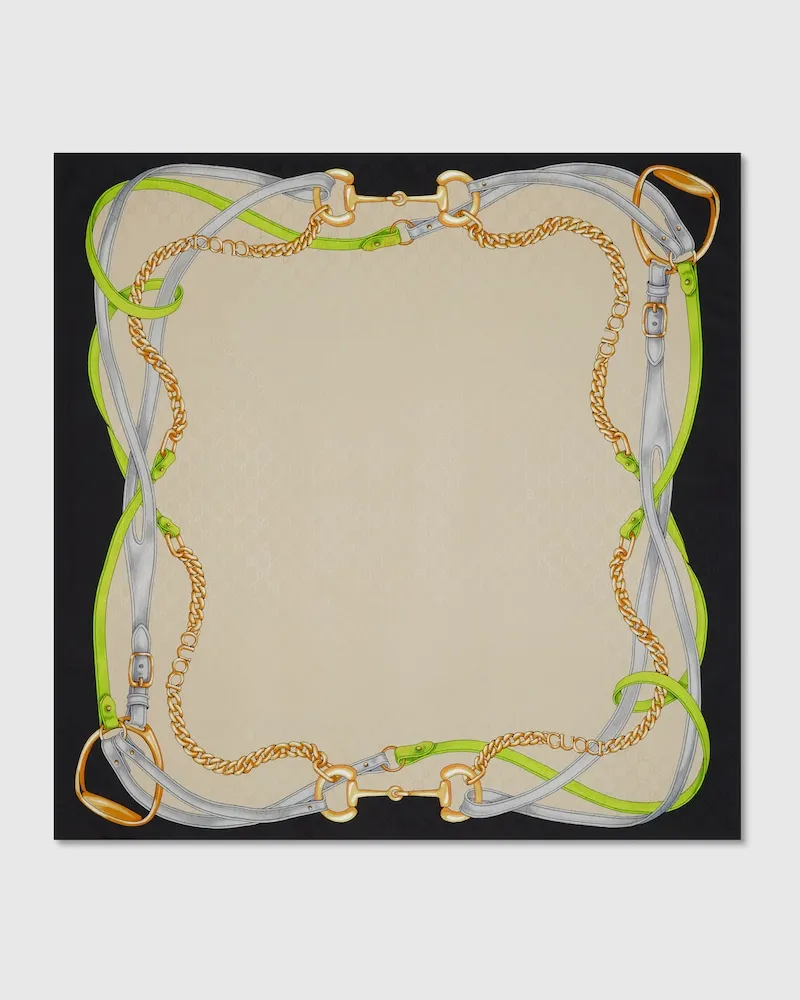 Gucci Vierecktuch aus GG Seidenjacquard Mit Print Beige