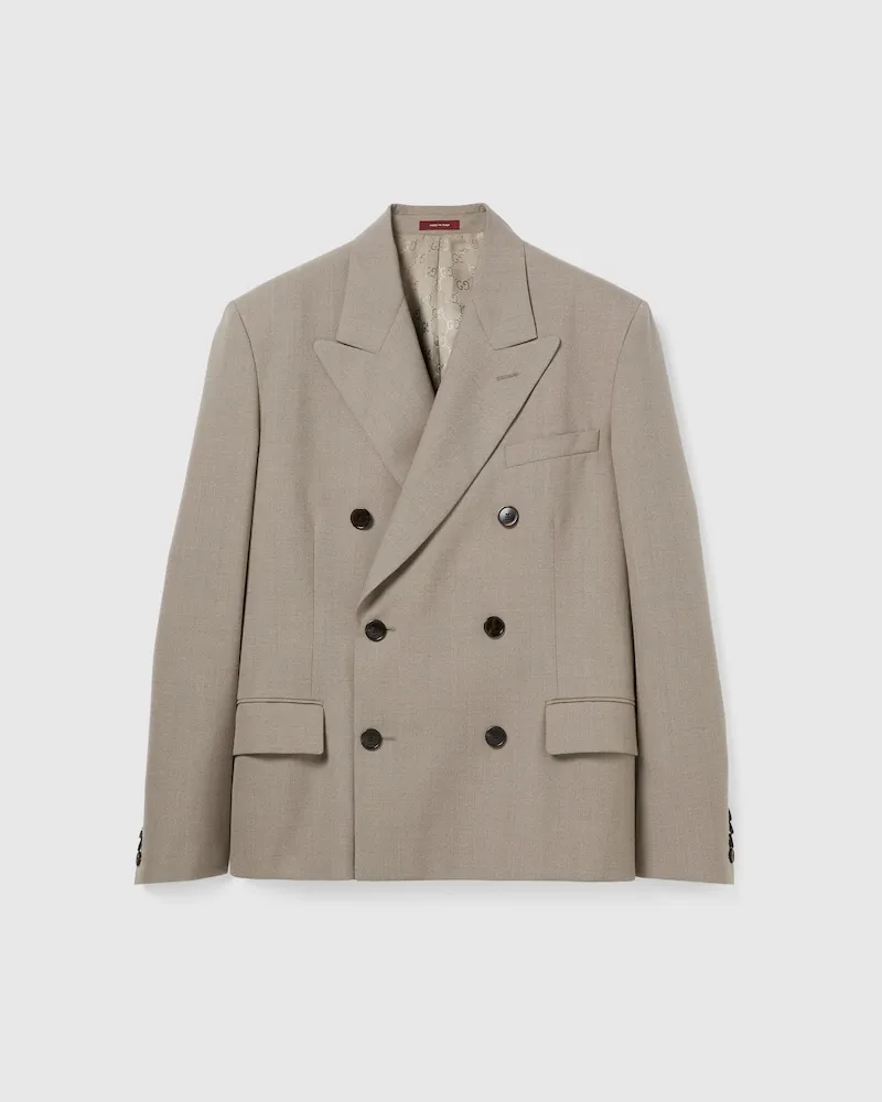 Gucci Zweireihiger Blazer aus Woll-Mouliné, Größe Beige