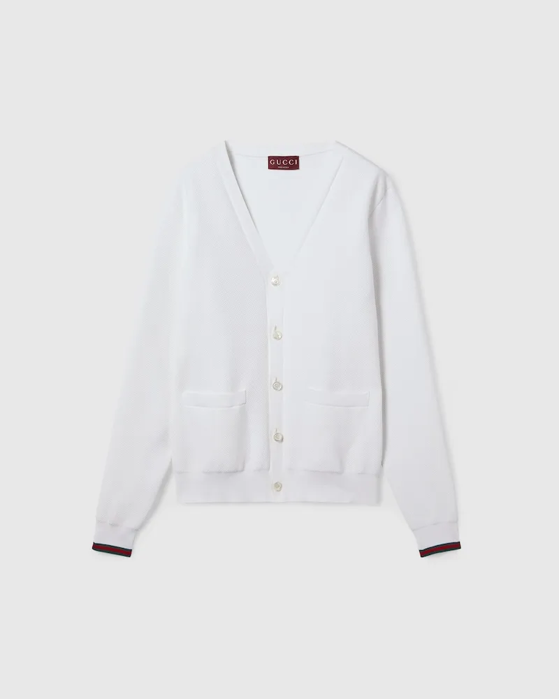 Gucci Cardigan aus Baumwoll-Piqué-Strick, Größe Weiß