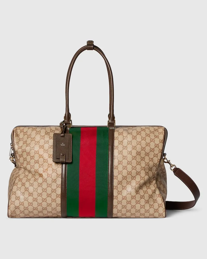 Gucci Mittelgroße GG Reisetasche Mit Web Beige