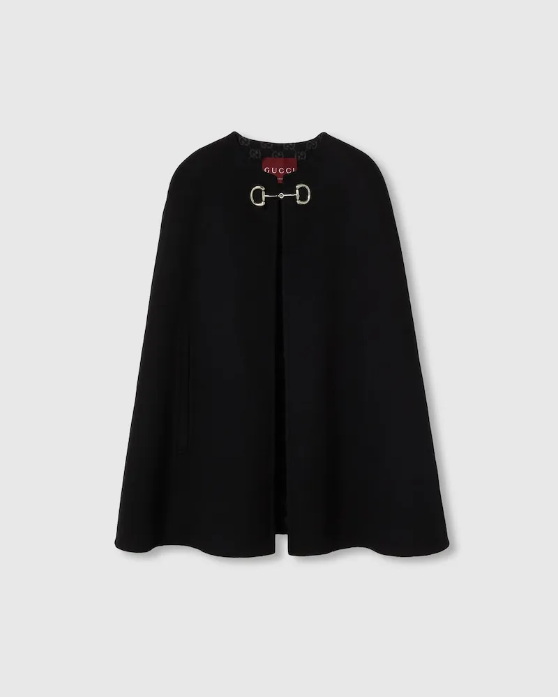 Gucci Cape aus Wolle Und Seide Mit Horsebit, Größe Schwarz