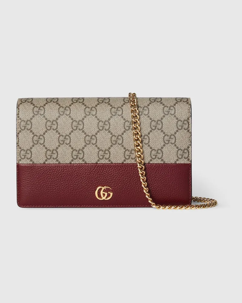 Gucci Zweifarbige GG Marmont Brieftasche Mit Kettenriemen Bordeauxrot