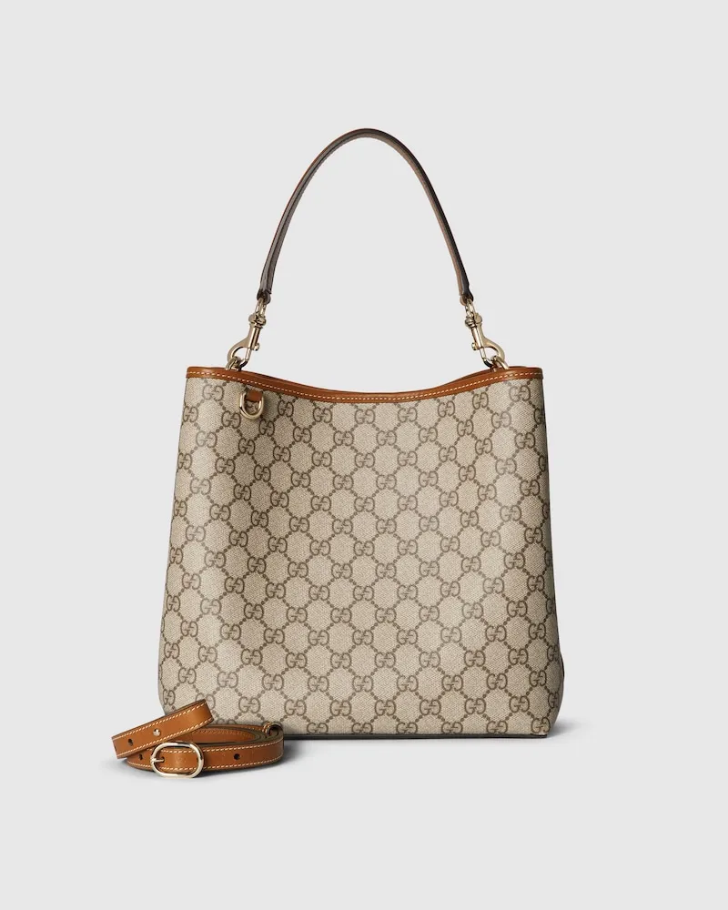 Gucci Mittelgroße GG Emblem Bucket Bag Beige