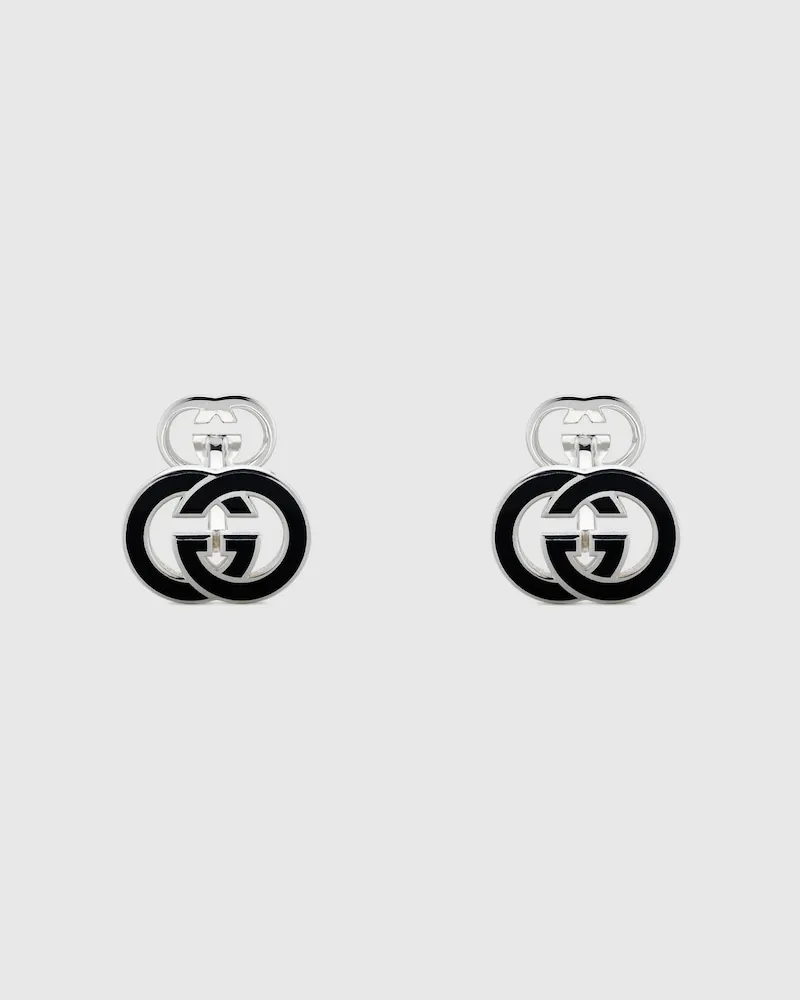 Gucci Interlocking Manschettenknöpfe mit Emaille Silber
