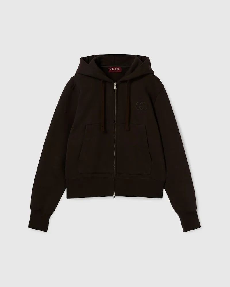 Gucci Sweatshirt aus Gebürstetem Baumwolljersey Mit RV, Größe Braun