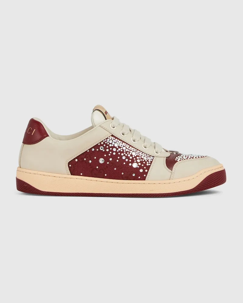 Gucci Screener Damensneaker Mit GG Kristallen, Größe Bordeauxrot