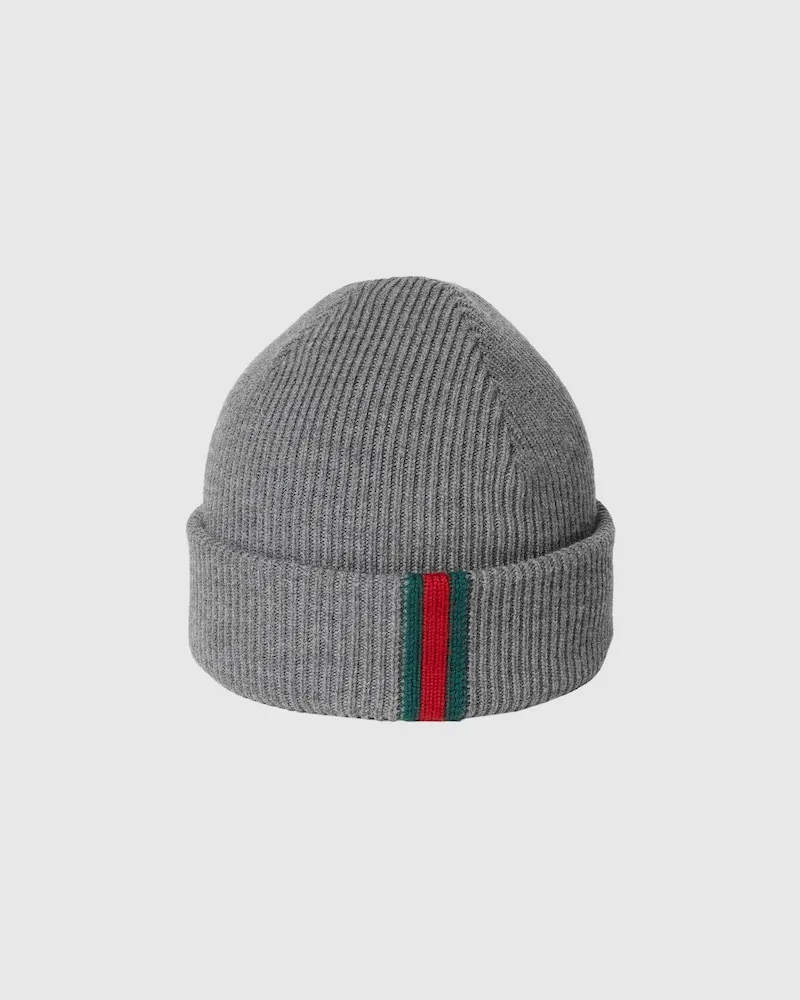 Gucci Mütze aus Wolle Mit Web, Größe Grau