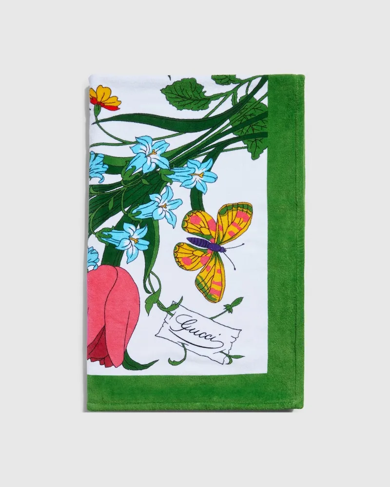 Gucci Stranddecke aus Bedrucktem Baumwollfrottee Weiß