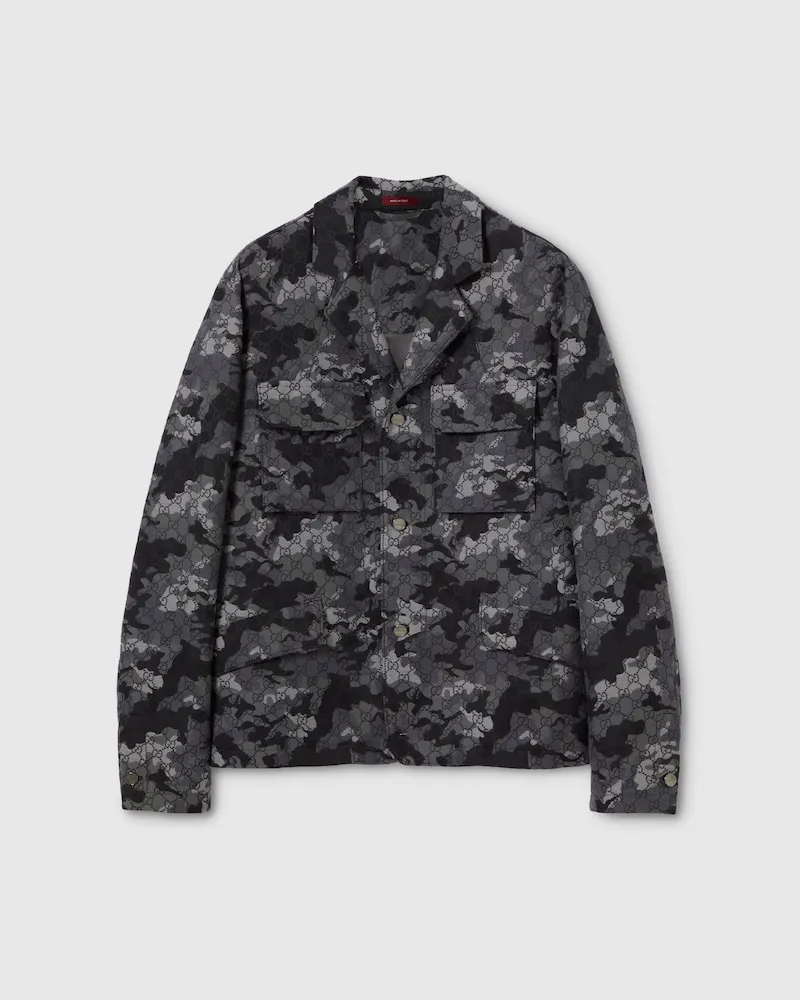 Gucci Jacke aus Marmoriertem GG Baumwolljacquard, Größe Blau