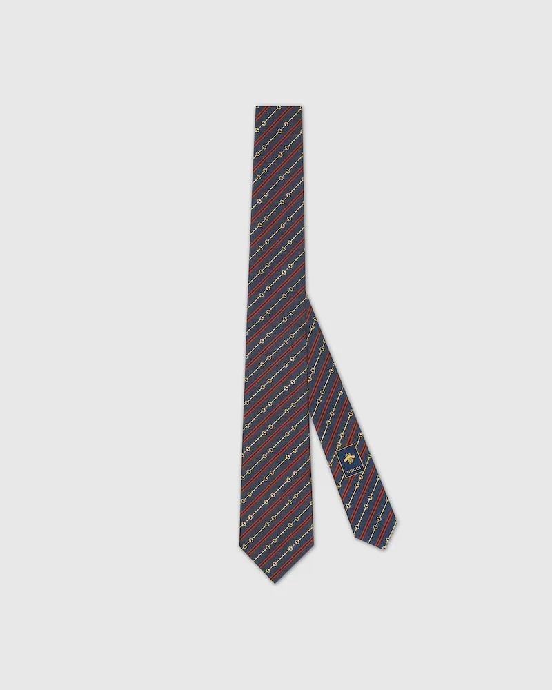 Gucci Krawatte aus Seidenjacquard Mit Horsebit Blau