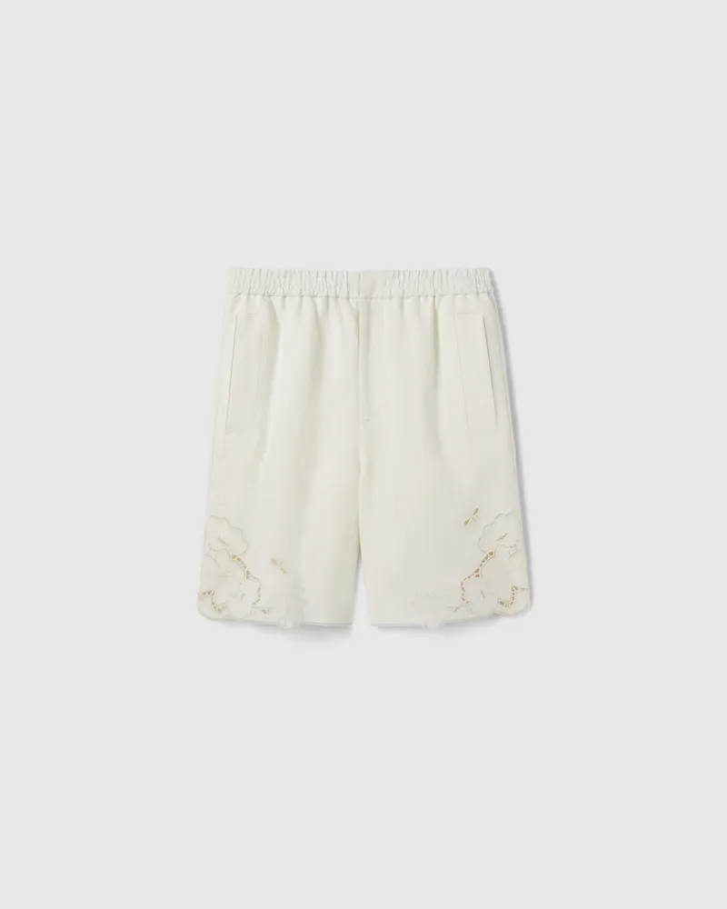 Gucci Shorts aus Leinen Mit Stickerei, Größe Weiß