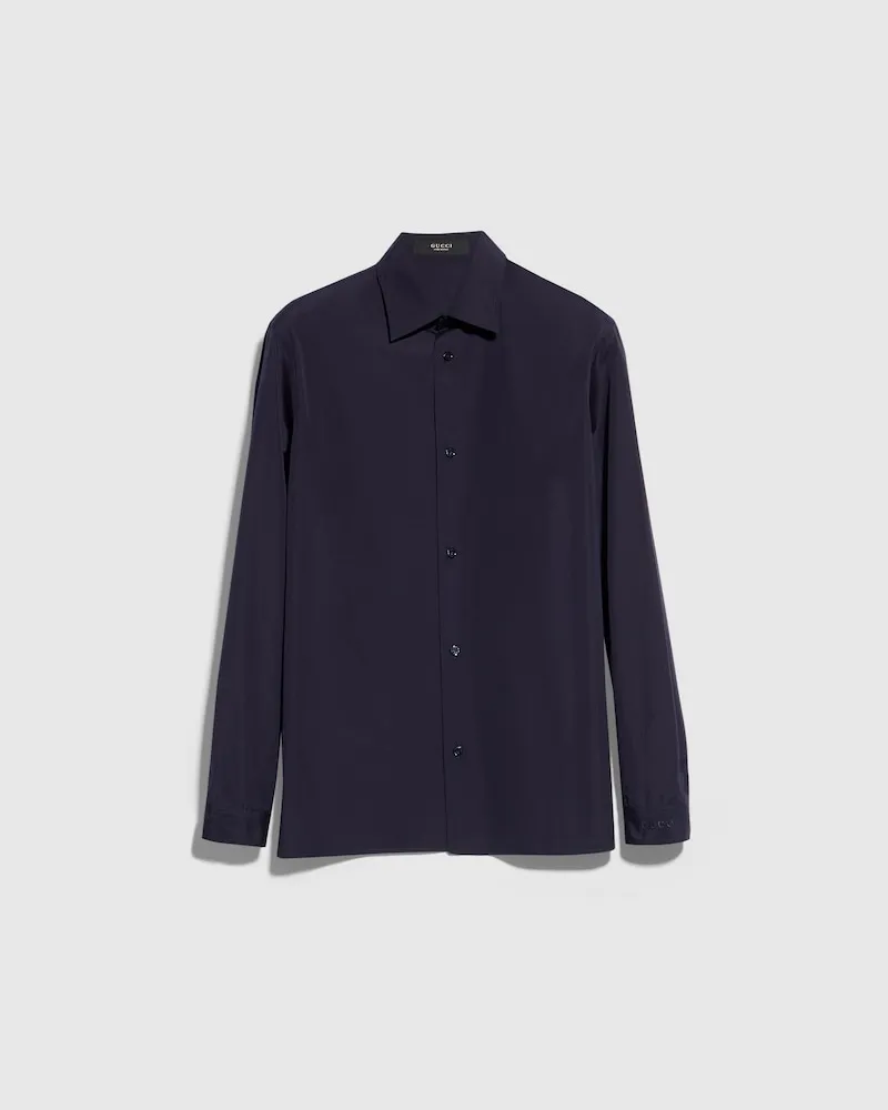 Gucci Hemd aus Stückgefärbtem Baumwollpopeline, Größe Blau