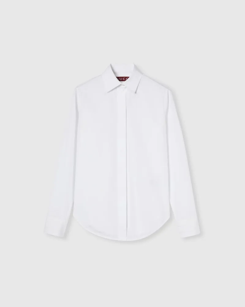 Gucci Bluse aus Baumwollpopeline Mit Stickerei, Größe Weiß