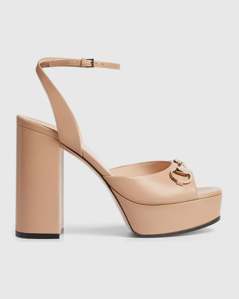 Gucci Damensandale Mit Plateausohle Und Horsebit, Größe Nude