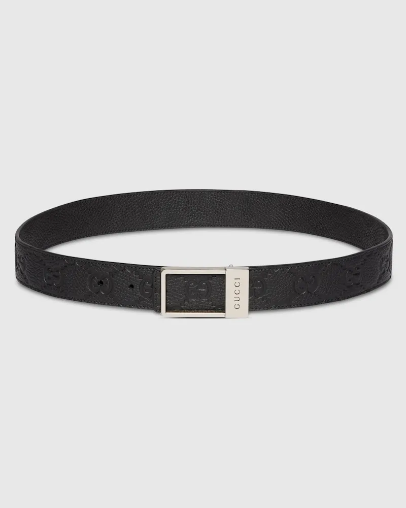 Gucci Wendbarer Gürtel Mit Rechteckiger Schnalle, Größe 95 Schwarz