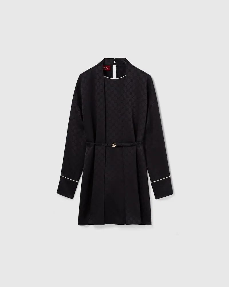 Gucci Kleid aus GG Satin Mit Doppel G Gürtel, Größe Schwarz