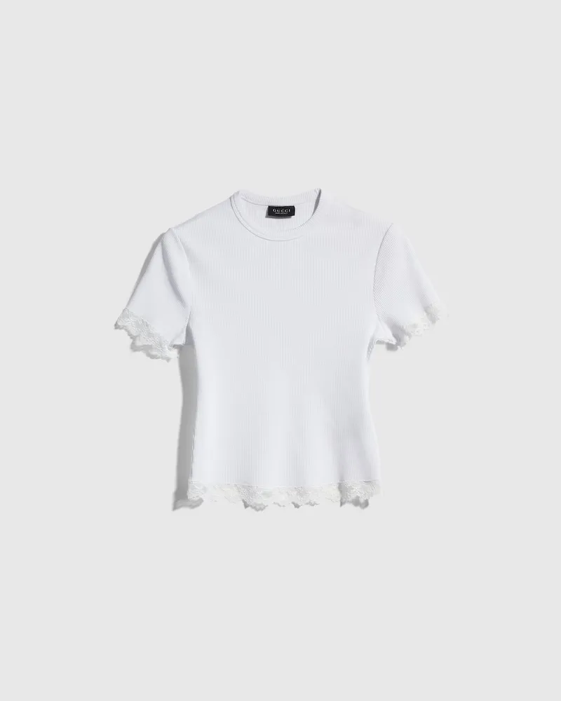 Gucci T-Shirt aus Matter, Gerippter Viskose, Größe Weiß
