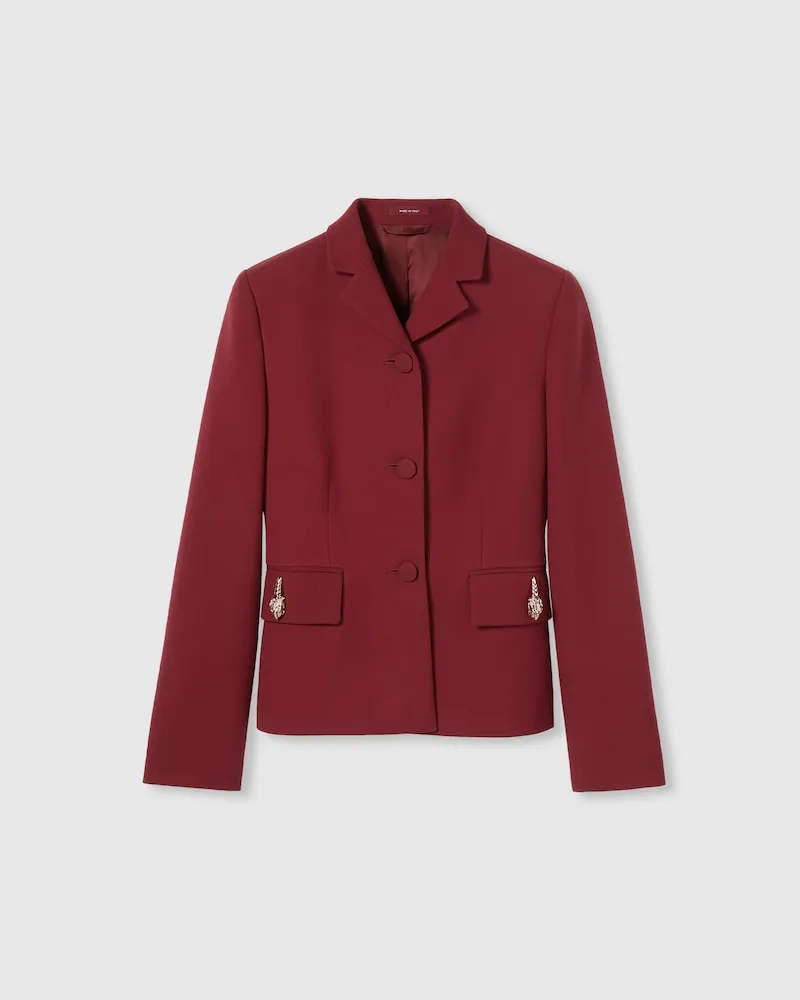 Gucci Blazer aus Seiden-Woll-Crêpe Mit Tiger-Detail, Größe Bordeauxrot