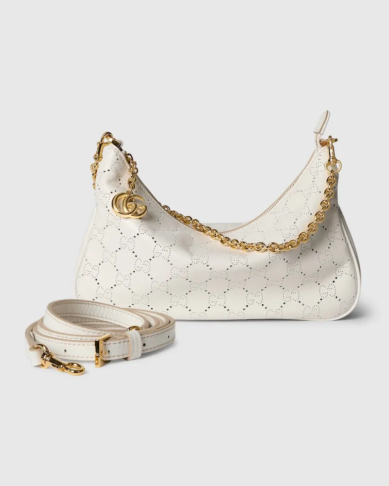 Gucci Kleine Lady Lunetta Schultertasche mit Kette Weiß