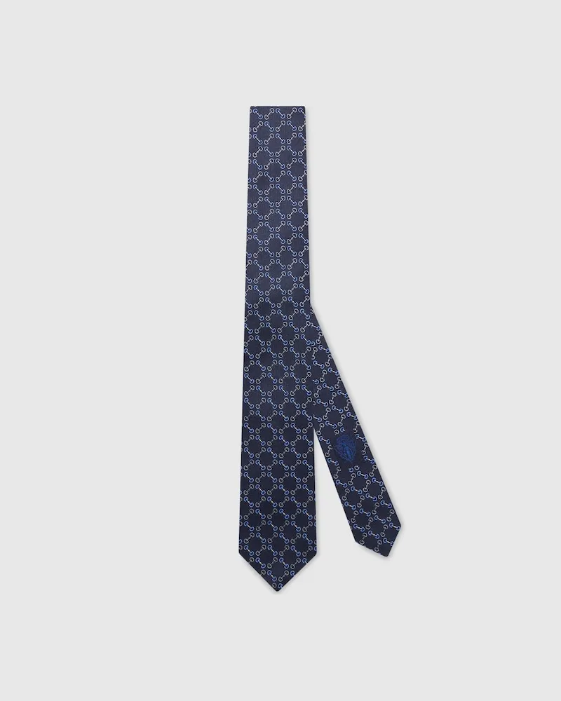 Gucci Krawatte aus Seidenjacquard mit Horsebit Blau