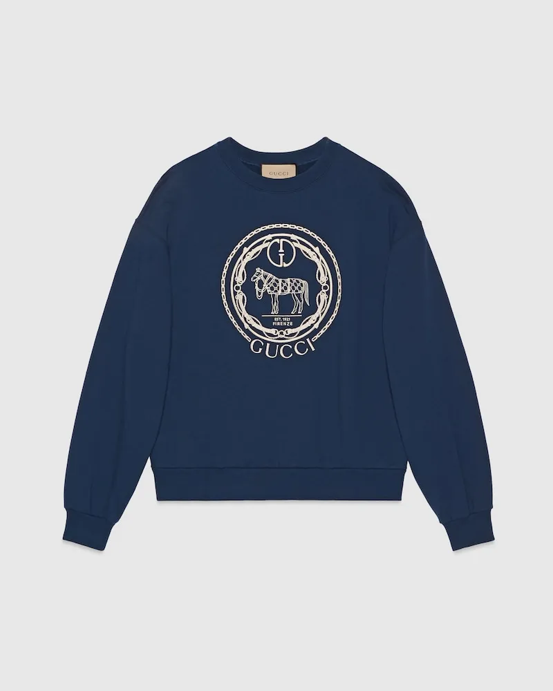 Gucci Sweatshirt aus Baumwolljersey Mit Stickerei, Größe Blau