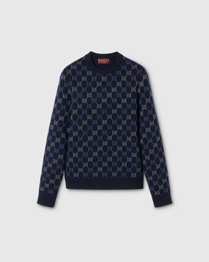 Gucci Pullover aus GG Wollstrick-Doppelgewebe, Größe Blau