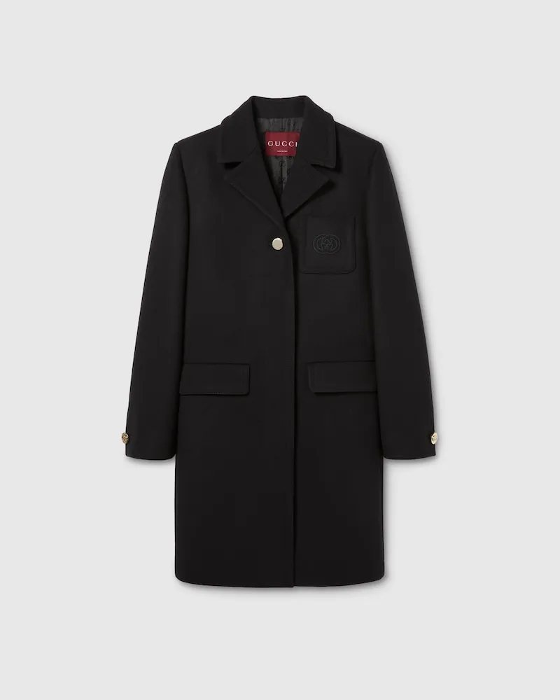 Gucci Mantel aus Batavia-Wolle Mit Patch, Größe Schwarz