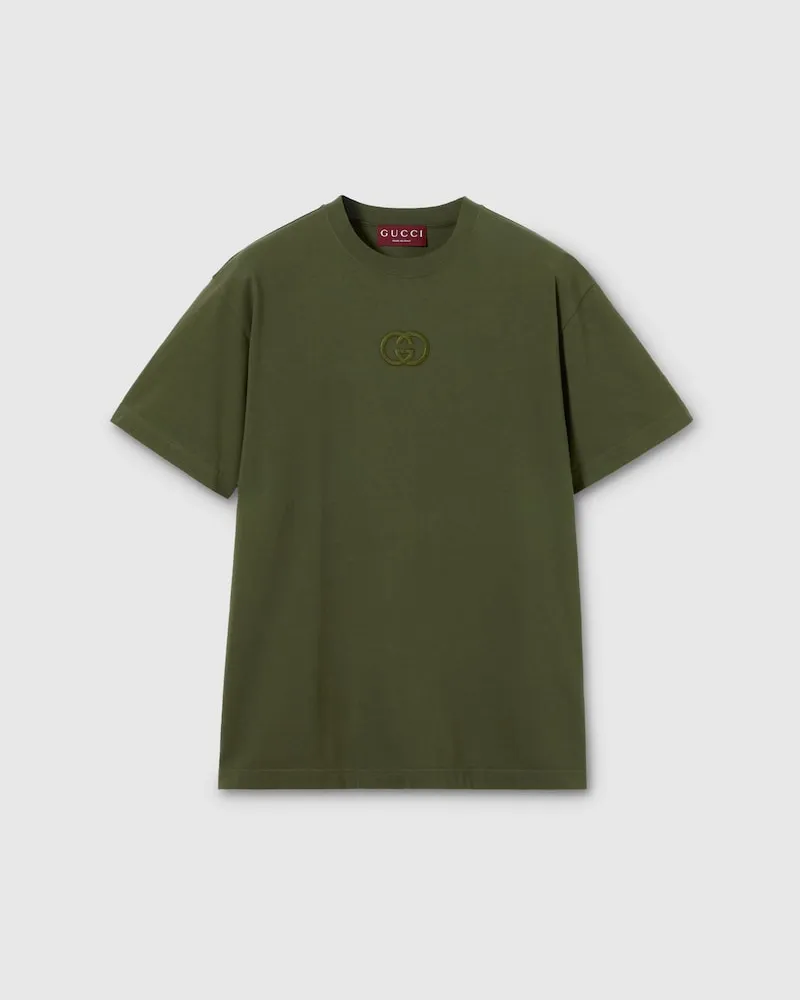 Gucci T-Shirt aus Baumwolljersey Mit Stickerei, Größe Grün