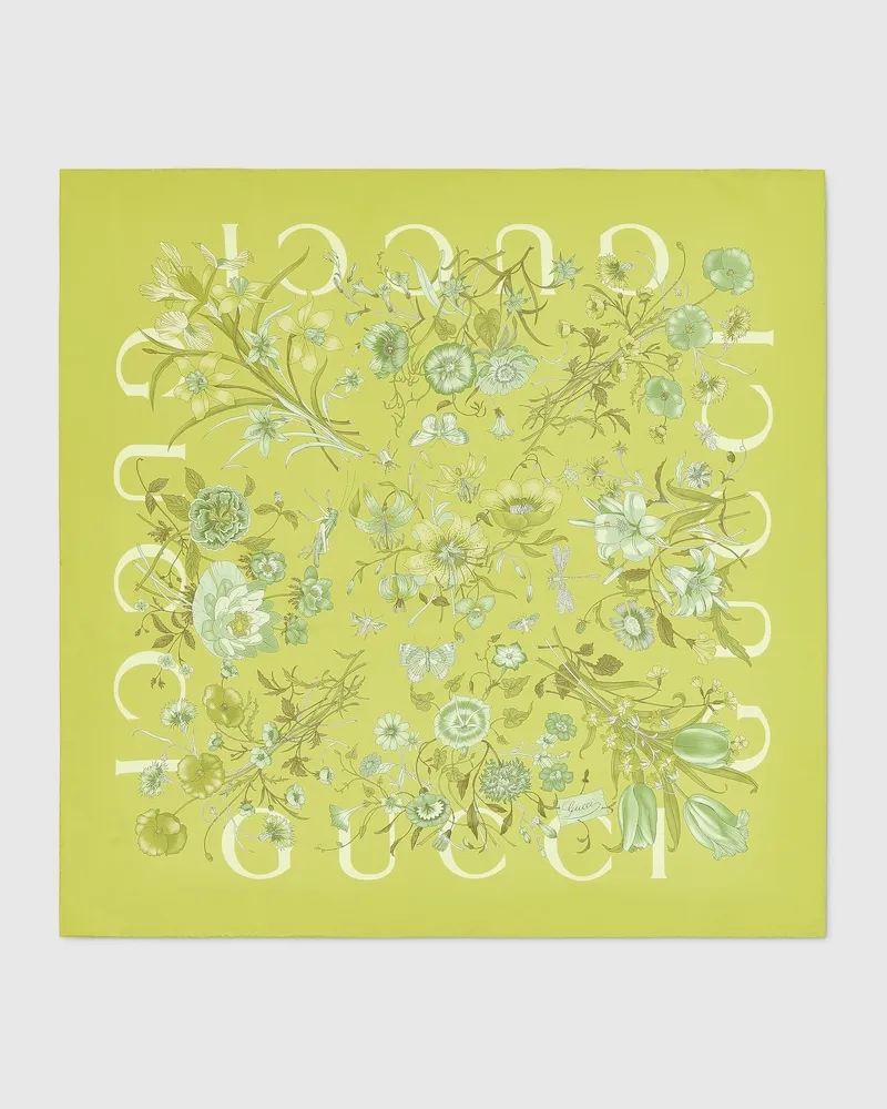 Gucci Vierecktuch aus Seidentwill Mit Flora-Print Grün