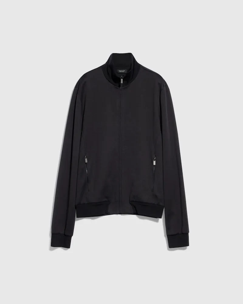 Gucci Jacke aus Seiden-Baumwoll-Jersey mit Reißverschluss, Größe Schwarz