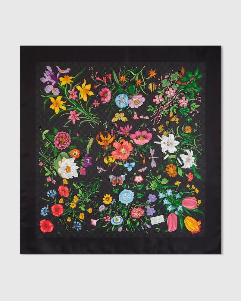 Gucci Vierecktuch aus Seidentwill mit GG Print Schwarz