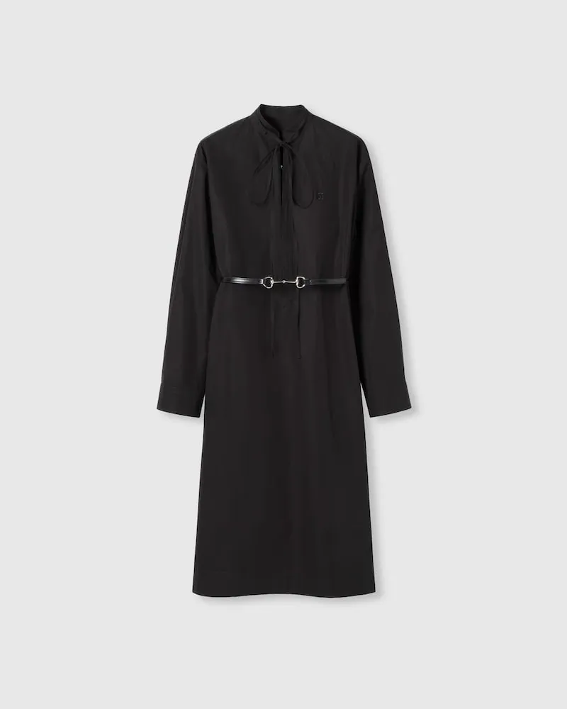 Gucci Kleid aus Baumwollpopeline Mit Horsebit-Gürtel, Größe Schwarz