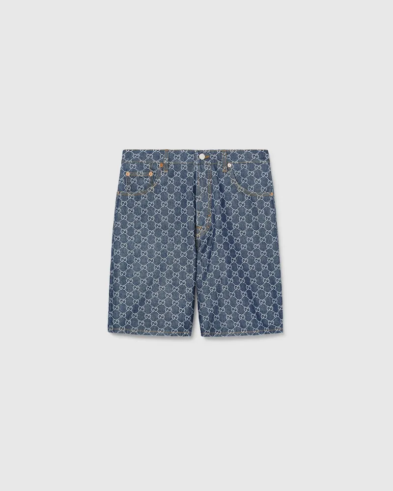 Gucci Shorts aus GG Denim-Jacquard Mit Tiefem Taillenbund, Größe Blau