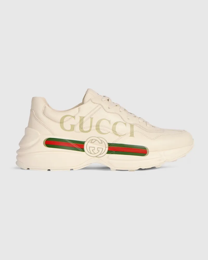 Gucci Baskets En Cuir Rhyton Avec Logo Pour Homme, Taille Blanc