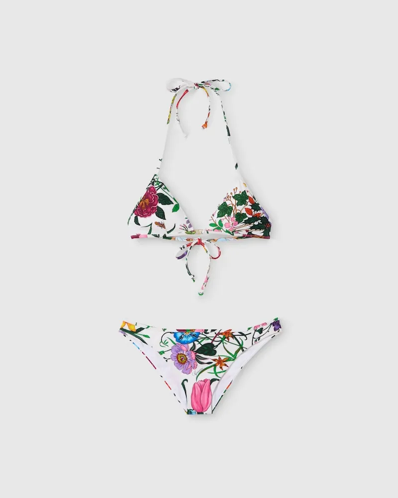 Gucci Bikini aus Schillerndem Jersey Mit Print, Größe Weiß