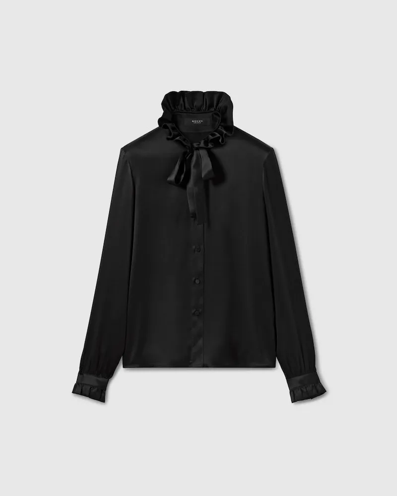 Gucci Bluse aus Seidensatin Mit Schleife, Größe Schwarz