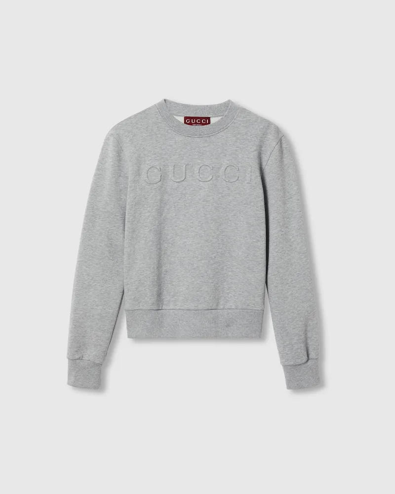 Gucci Sweatshirt aus Baumwolljersey Mit Prägung, Größe Grau