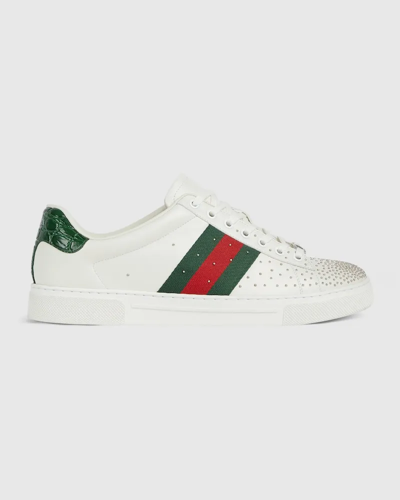 Gucci Ace Herrensneaker Mit Nieten Und Web, Größe Weiß