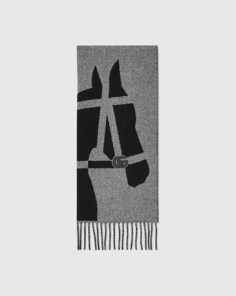 Gucci Schal aus Wolle Mit Jacquardmuster Grau